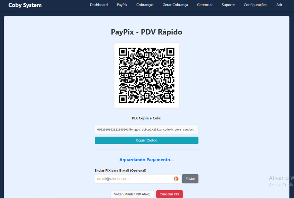 Tablet exibindo QR Code PayPix